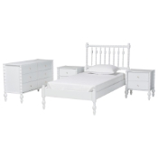 Baxton Studio Callison Spindle 4-Piece Bedroom Set - Farmhouse Platform Bed with Matching Dresser and 2-Drawer Nightstands, White, Twin